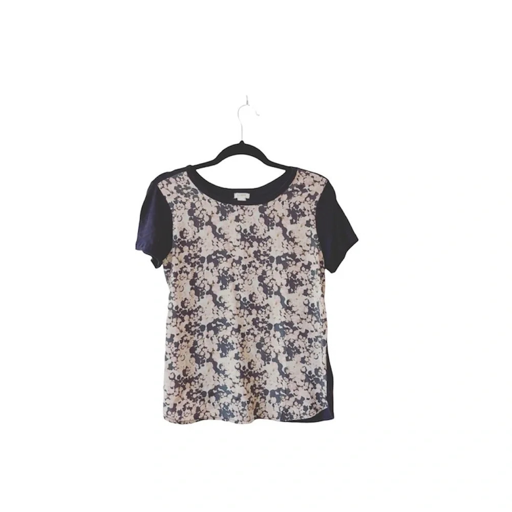 J. Crew Factory Floral Contrast Top Light Pink Gray Short Sleeve Small Women’s